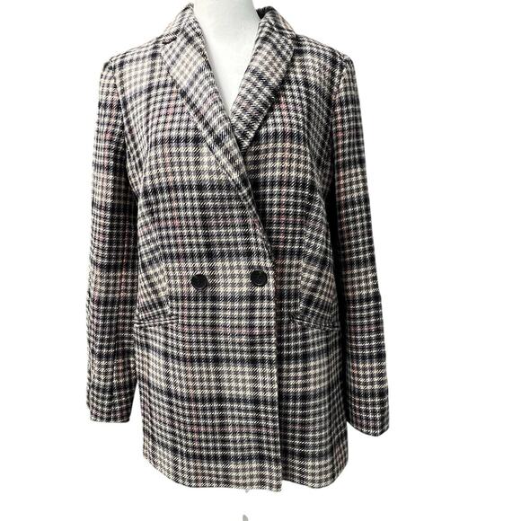 Talbots Herringbone Plaid Double Breasted Blazer Academia Career Preppy Size 8 - Picture 2 of 16